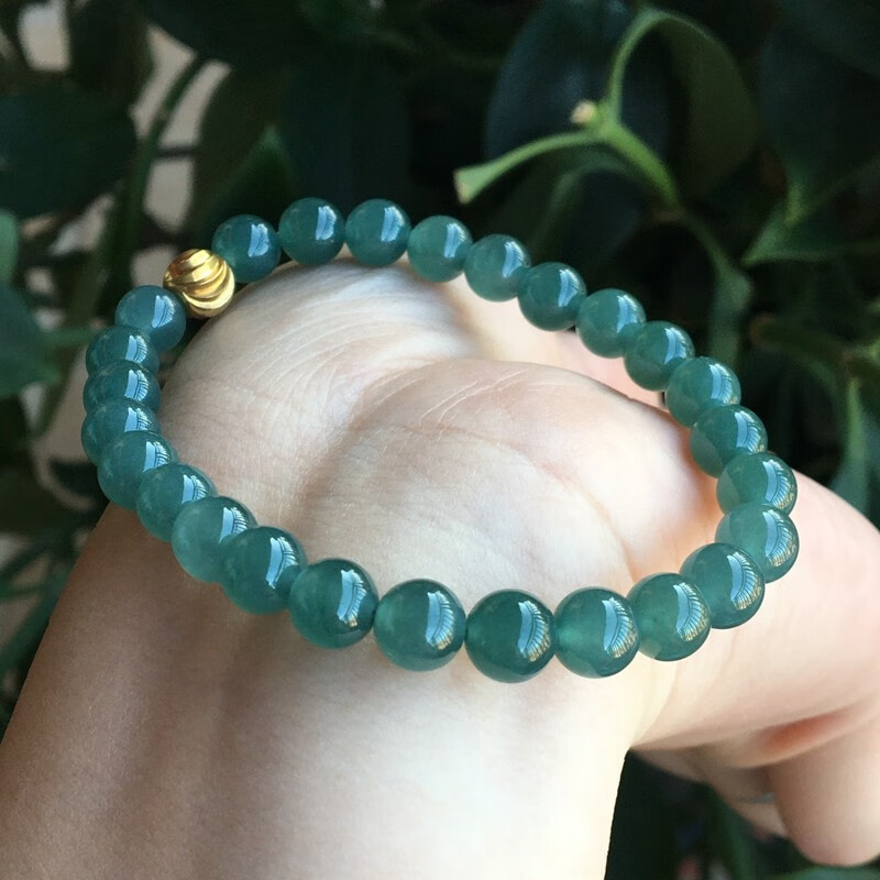 翡翠手链手串冰种蓝水玉石圆珠手串天然a货玉石珠子串手链 女士款