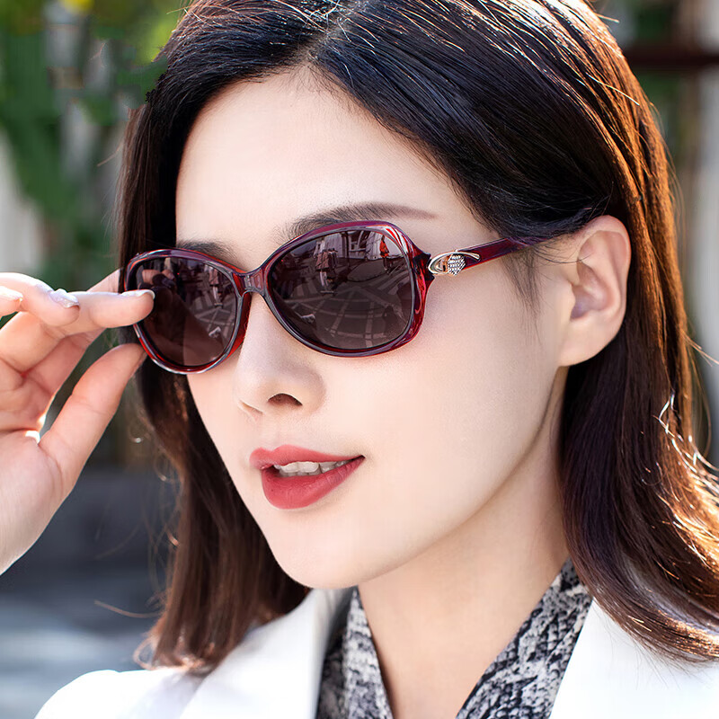 小脸眼镜女中年老年人开车墨镜女小脸款 红框双灰片【主图模特色】