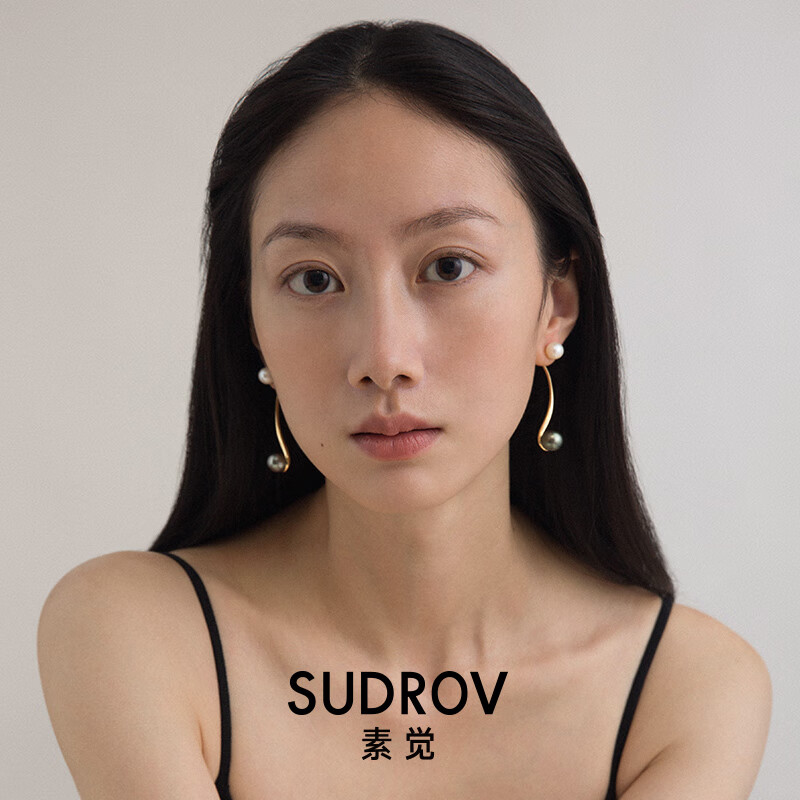 素觉春夏新款18k金大溪地黑珍珠耳坠小众设计潮耳环耳饰耳钉母亲节