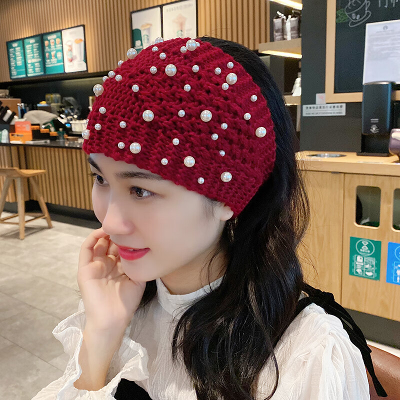 毛线针织发带帽宽边女秋冬外出保暖头巾发饰护头套遮白发头箍发箍
