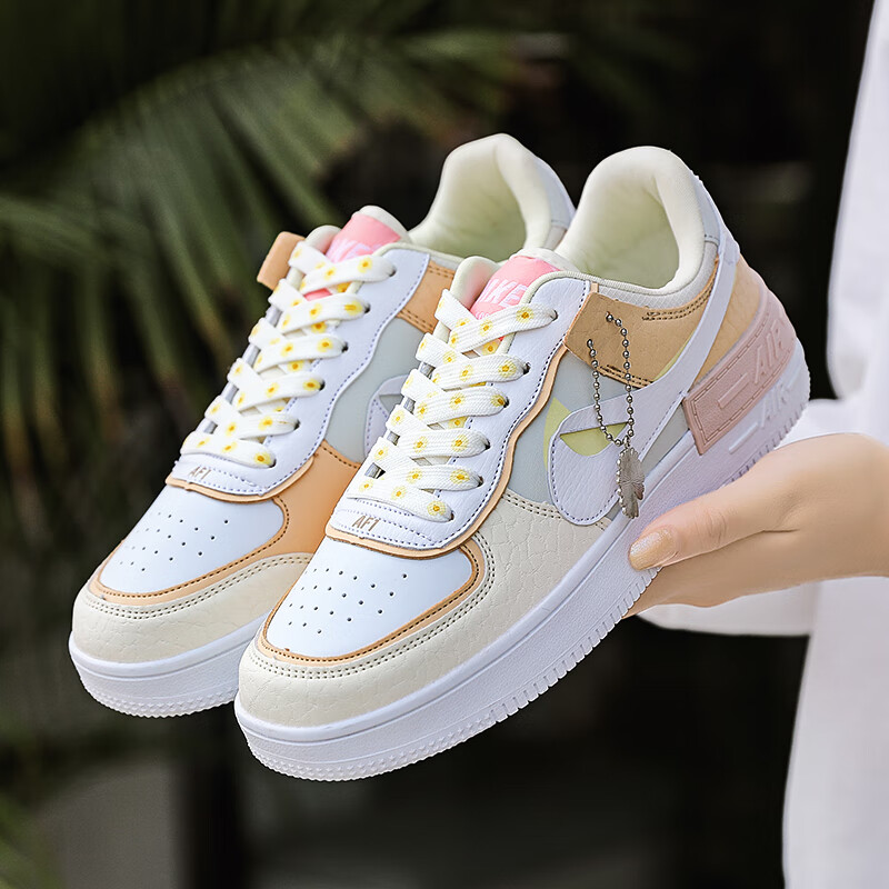 aj女鞋空军一号2021年新款莆田粉色板鞋樱花粉女款烟灰鞋 小雏菊旗舰