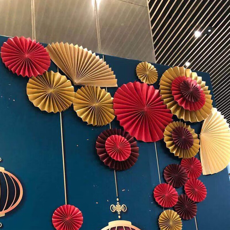 美陈橱窗店面背景节日庆典会场布置国风国潮扇 红色 直径40厘米  半扇