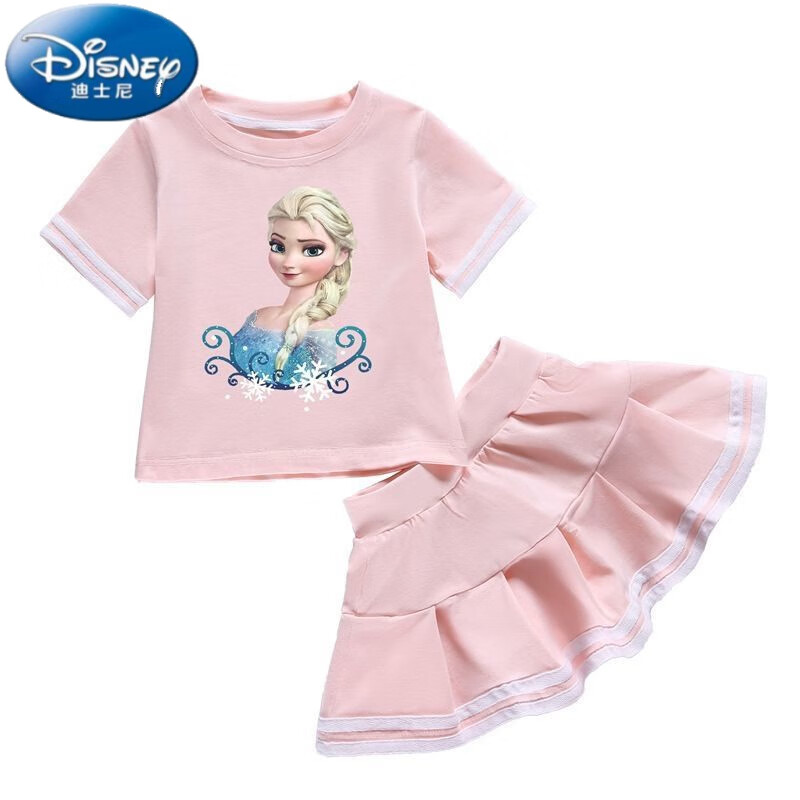 迪士尼(disney)女童t恤夏季网红短裙套装休闲运动冰雪奇缘艾莎公主
