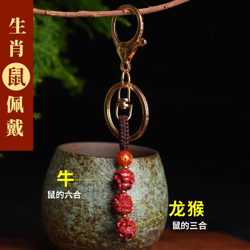 妙韵2024年朱砂三合六合生肖挂件本命年属兔龙狗牛吉祥物钥匙扣护身符