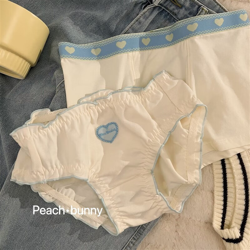 甜美纯欲情侣内裤一男一女2022潮流中腰纯棉全棉可爱三角 蓝色组合1