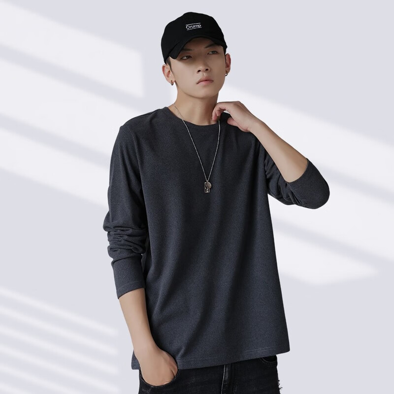 真维斯（Jeanswest）T恤长袖2025秋冬上衣内搭保暖秋衣加厚打底衫男长袖体恤内搭衣服 【半高领纯色】灰色 3XL