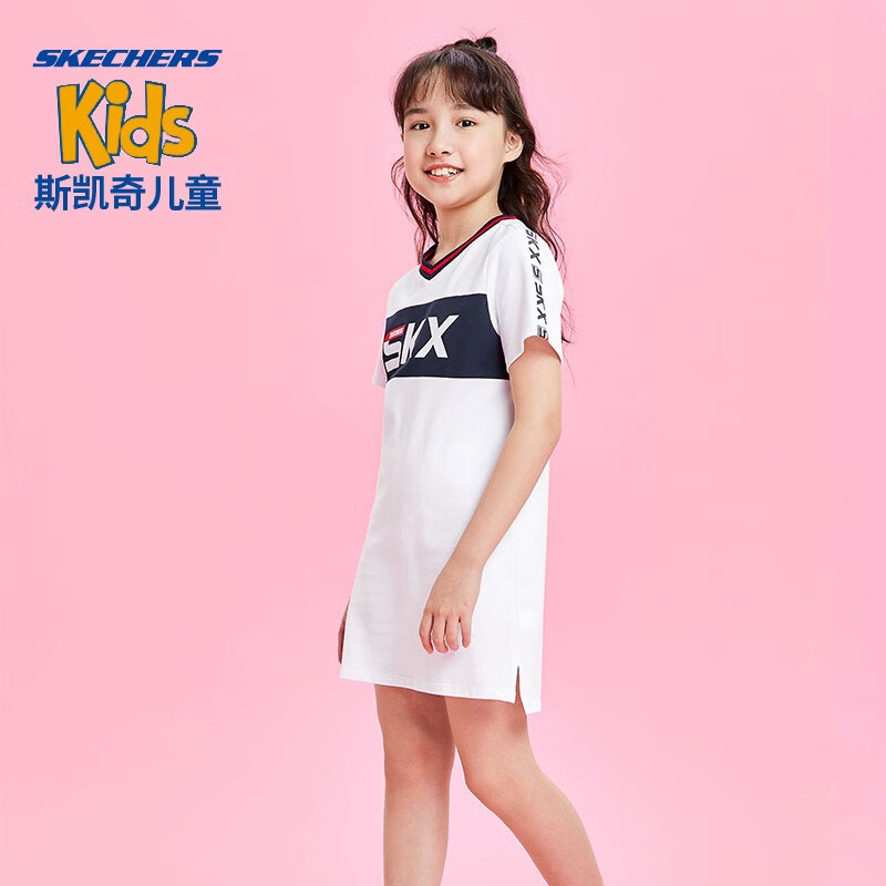 Skechers斯凯奇女童宝宝汪汪队联名甜美连衣裙 L220G032-0019亮白色 XXL