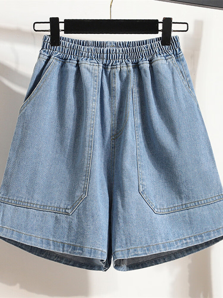 昀晞宽松薄款五分裤女士夏季梨形身材胖mm松紧腰中裤大码女裤牛仔短裤