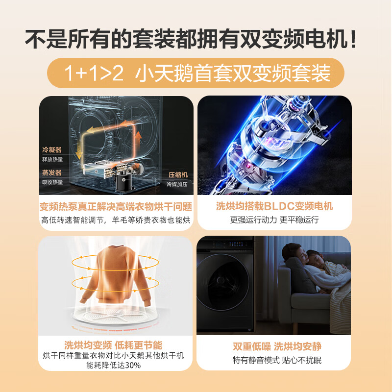 小天鹅LittleSwan洗烘套装 10KG滚筒洗衣机全自动+热泵式烘干机 超微净泡 水魔方TG100V89MUIT+TH100VH89WT