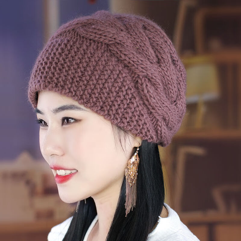 帽子大全羊毛麻花针织毛线帽中老年妈妈包头加绒帽子骑车保暖护耳女帽