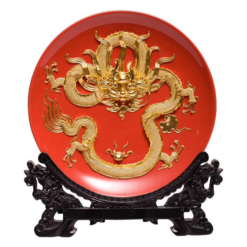 鷺?biāo)囓幗鸩垟[件廈門漆線雕工藝品開業(yè)禮物高端年會(huì)商務(wù)禮品定制送客戶 祥龍獻(xiàn)瑞10吋（擺盤直徑25厘米）