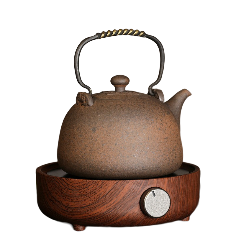 随发台湾宜龙陶壶烧水壶电陶炉煮茶壶黑茶白茶煮茶器煮茶炉茶具套装 仿锈-二代月泉陶壶+胡桃色电陶炉