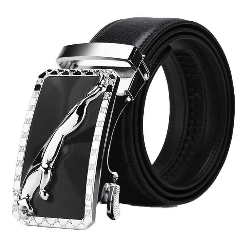 POACY男士皮带 豹子真牛皮腰带男 时尚商务情人节 情人节裤带男款 百搭 P803银色扣 120cm 【35-37裤码】 京东折扣/优惠券