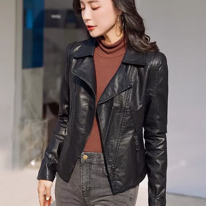 索宛亦（SUOWANYI）女装超火黑色小皮衣女外套春秋新款修身显瘦短款翻领PU皮夹克SN25 黑色版 L 95斤以下怎么样,好用不?