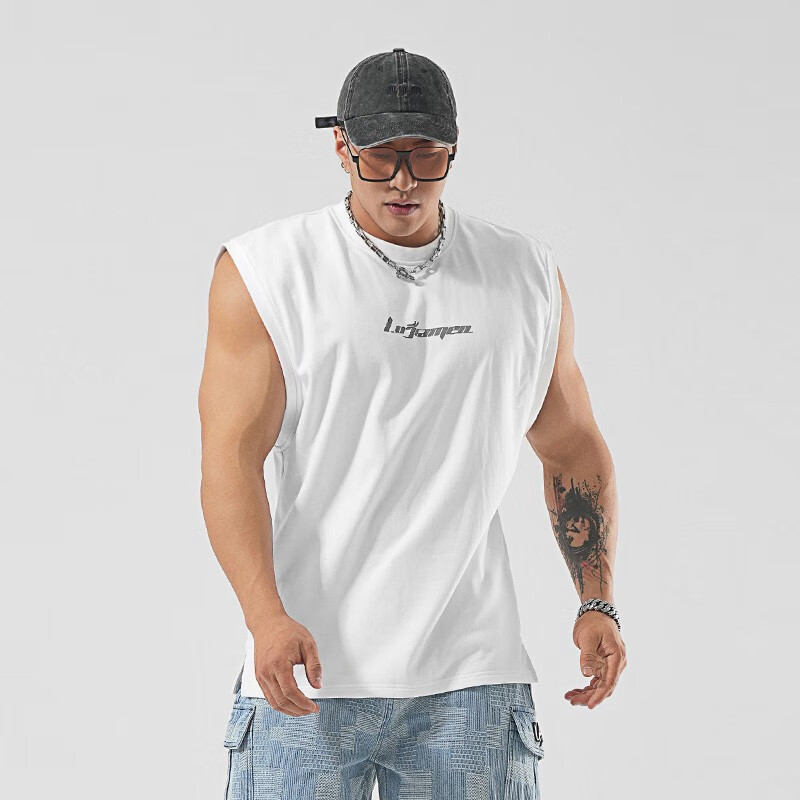 鹿家门夏季基础款简约宽肩背心男运动休闲健身大码训练打底无袖t恤