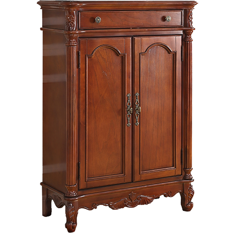 艾理思美式实木三门鞋柜大户型客厅欧式雕花奢华三层玄关柜家用 A款双门0.8米