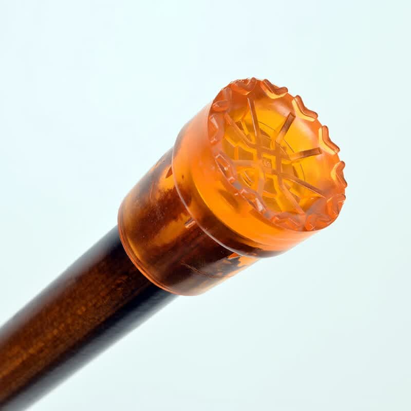 老年人实木拐杖防滑金刚木手杖刻花拐杖登山杖龙头拐棍防滑 弯柄茶色