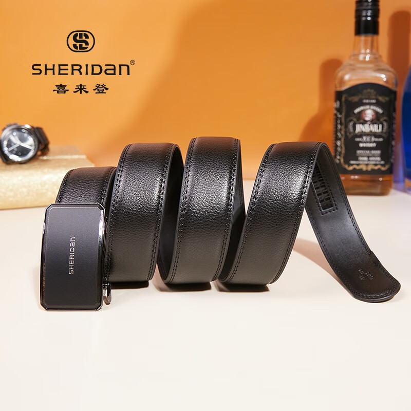 喜来登（SHERIDAN）新款 男士牛皮自动扣腰带 时尚商务裤带 生日礼物 礼盒装 SH521565S