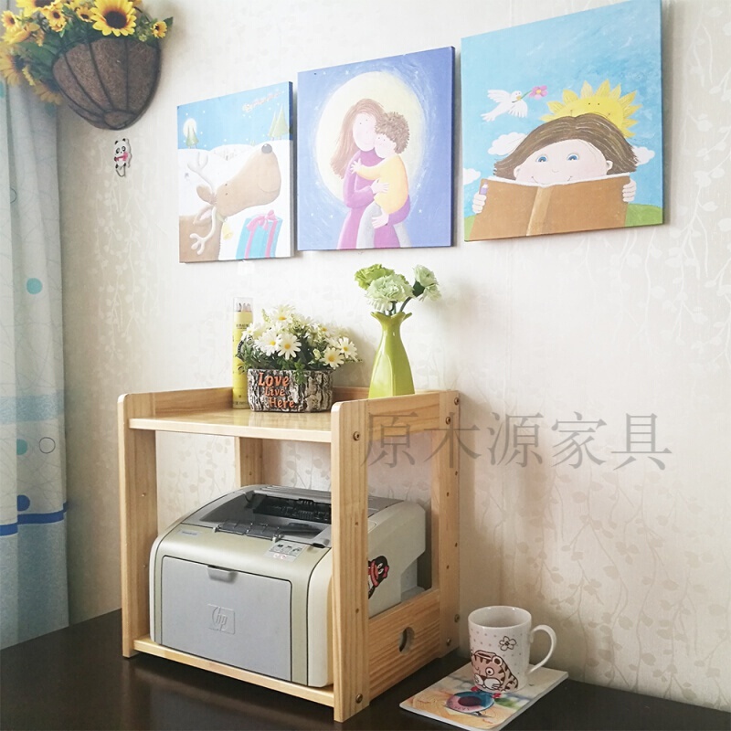 天鸣 打印机架子置物架桌面小木架实木办公收纳架波炉架子 B型二层 外长51*深38*高47cm