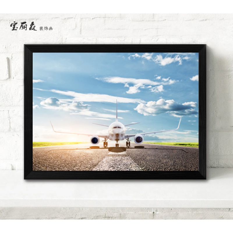 三联客厅简约画现代飞机装饰画客厅挂画航空公司墙画客机挂画机场 fj