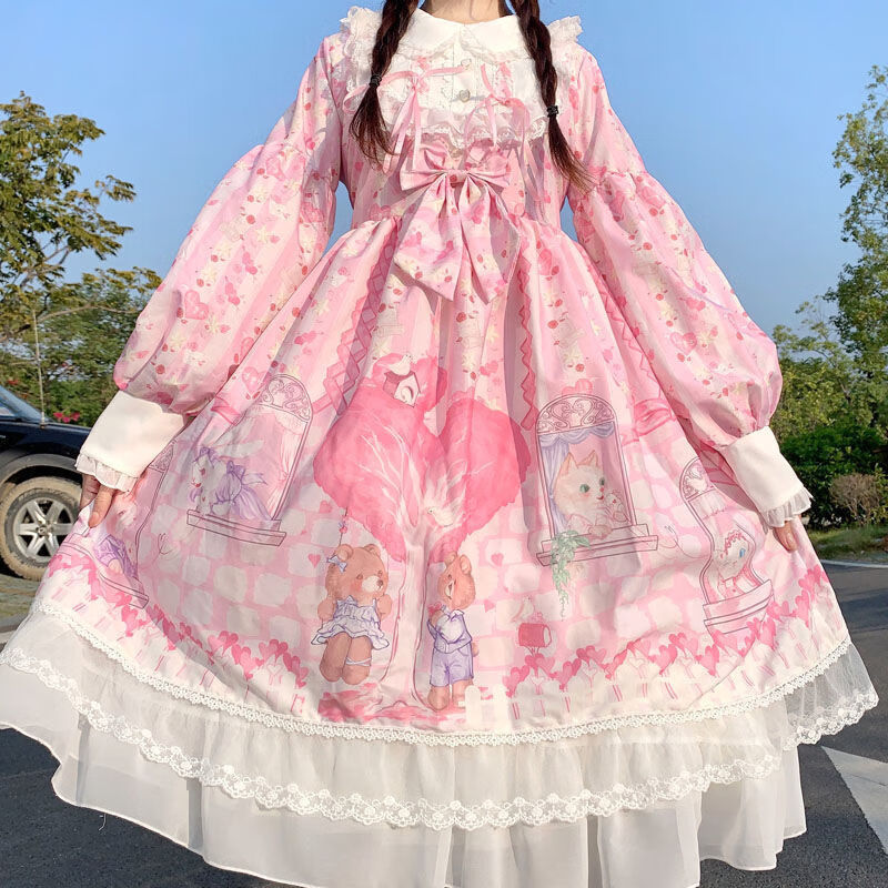 淑游设计甜心小镇op长袖洛丽塔裙子ita裙学生可爱连衣裙萌 粉色 m(小