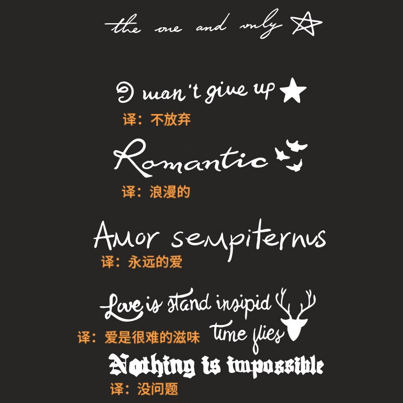 妮丽雅英文字母草本纹身贴纸女性感锁骨手臂男仿真防水持久半永久感