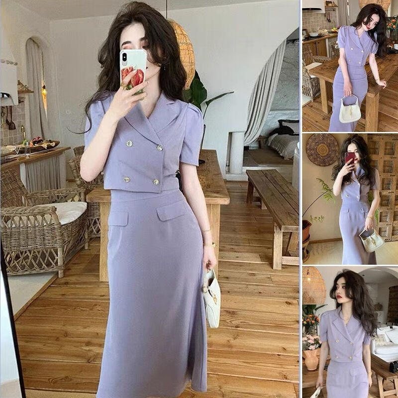 宁述独特御姐西装连衣裙极简风2024夏天茶系穿搭高级感炸街轻熟法式小