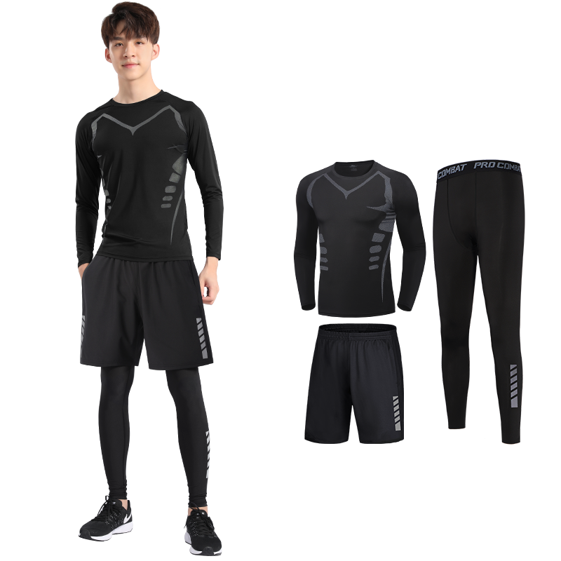 艾倫伯頓(Alen Botun)緊身褲男速干高彈健身運(yùn)動(dòng)套裝跑步服籃球訓(xùn)練騎行打底褲壓縮絲襪 科幻三件套【速干四維彈】 L【130-145斤】