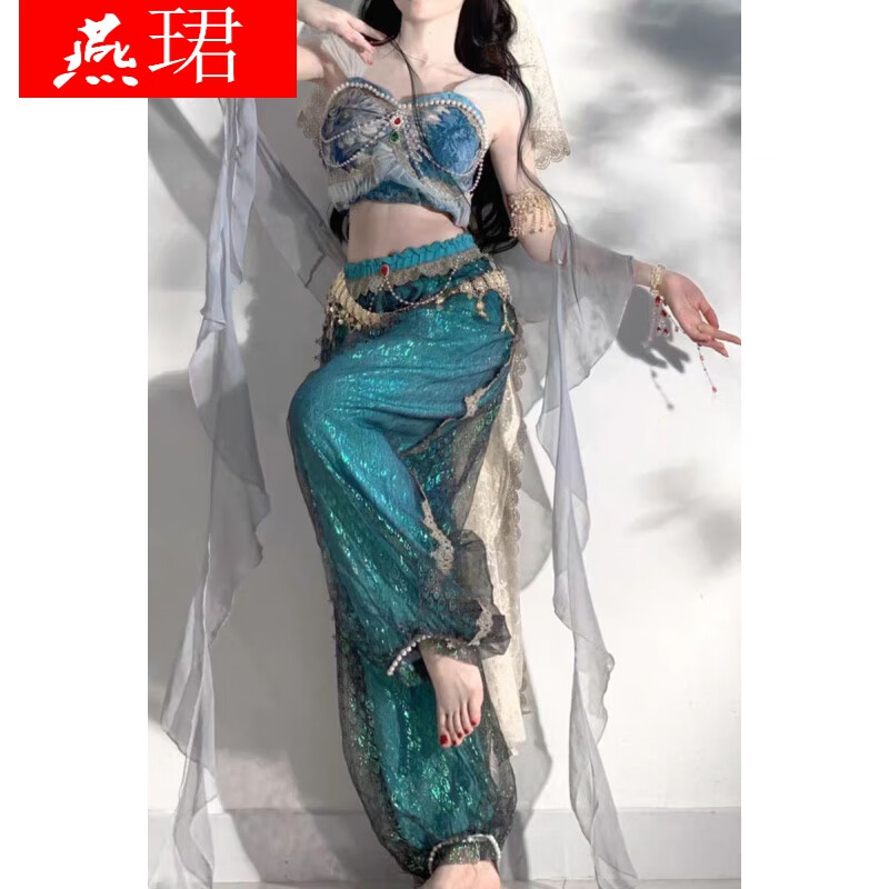 燕珺【高品质】敦煌风[月牙泉]改良汉元素蓝色西域风情舞娘舞蹈服茉莉