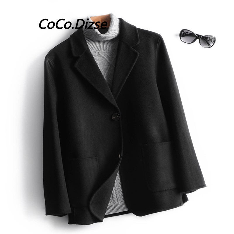 dizse秋冬新款双面呢大衣男士短款羊绒呢子宽松西服羊毛大衣休闲外套