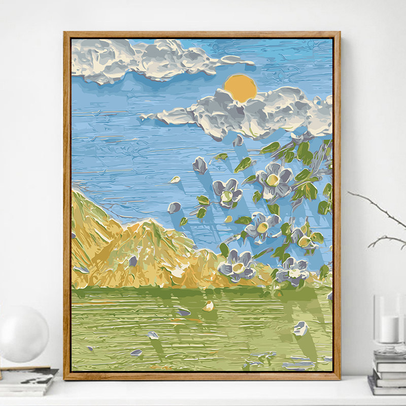 数字油画清新油彩画简单手绘填色画艺术立体填色唯美挂画 富士山下2