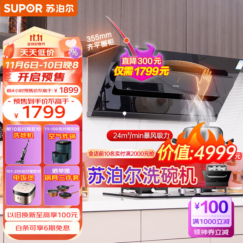 苏泊尔（SUPOR）抽油烟机 24m³/min大吸力 变频侧吸式脱排抽吸油烟机家用 挥手智控免拆洗烟灶套装 DJ50S+Q5天怎么样,好用不?