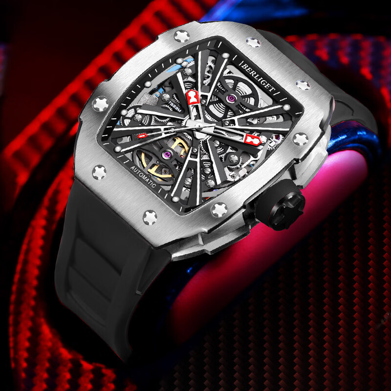 宝丽爵(berliget)进口机芯手表男酒桶型全自动机械表男士手表防水夜光