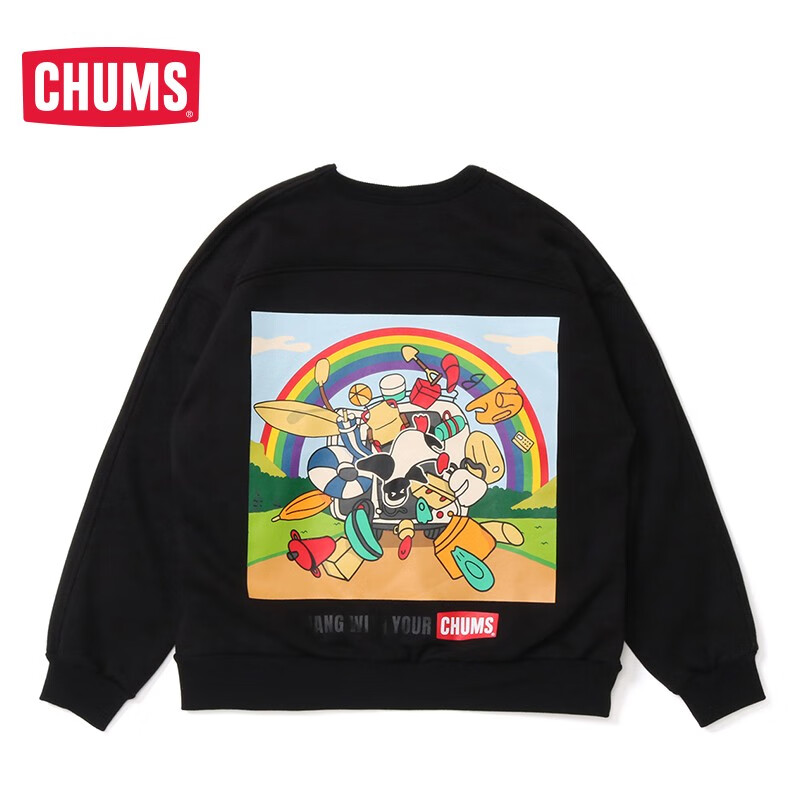 CHUMS洽洽鸟 美式复古情侣款圆领印花宽松加绒保暖卫衣CH00-1355 白色W001 XS