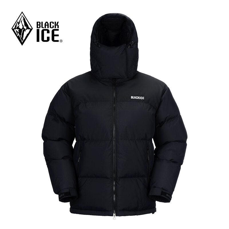 黑冰户外鹅绒700蓬防风防水厚款活帽拼色男女款羽绒服FAF8536 男款-黑黑 L