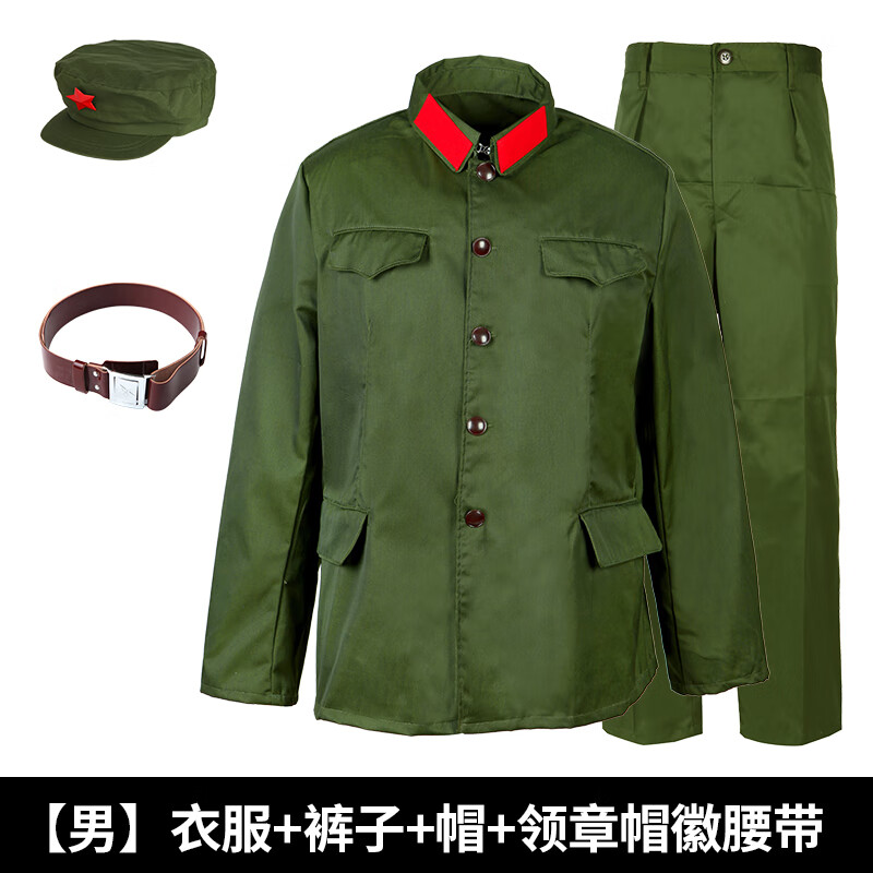 SMVP的確良65式老干服老兵懷舊戰(zhàn)友聚會服裝65式套裝女兵男兵衣服 男)衣服+褲子+帽+領(lǐng)章帽徽腰帶 特號