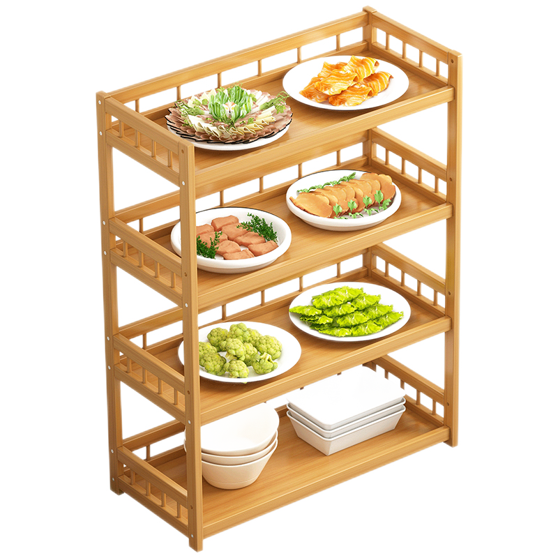 竹中生智置物架火锅架摆菜放菜盘菜架家用多功能落地多层饭店烤肉架厨房实木蔬菜架子厨房置物架 50款