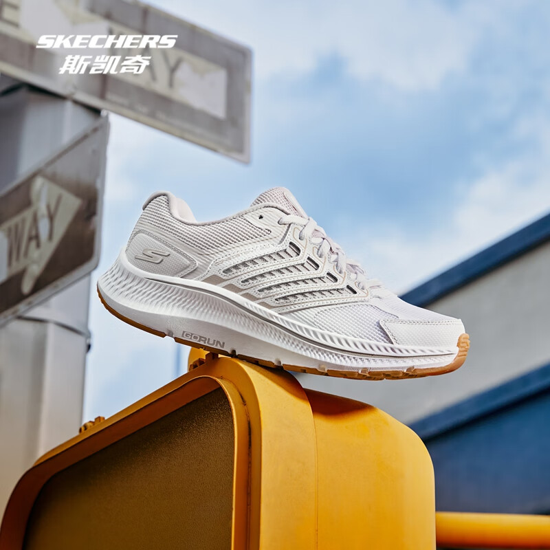 斯凯奇（Skechers）暮光鞋丨2025新品运动跑鞋男女款高回弹轻质吸震绑带休闲鞋 白色/灰褐色/WTP 37