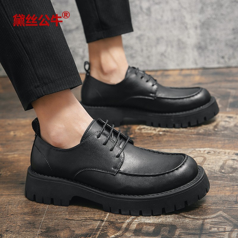 黑色厚底内增高发型师男鞋子 国潮夜店王子小皮鞋 黑色 38