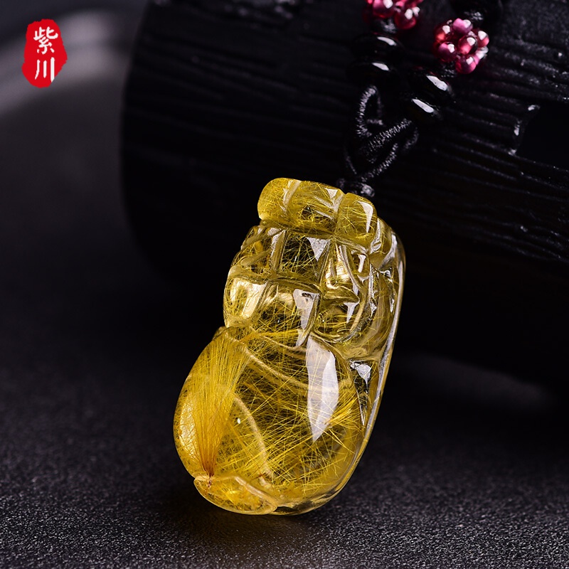 紫川 女项链发晶钛晶水晶皮丘财运貔恘挂件金发晶貔貅吊坠男款实用