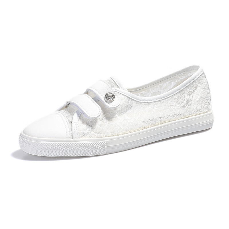 飞耀飞耀夏季镂空浅口蕾丝透气小白鞋女韩版百搭休闲平底学生鞋l986