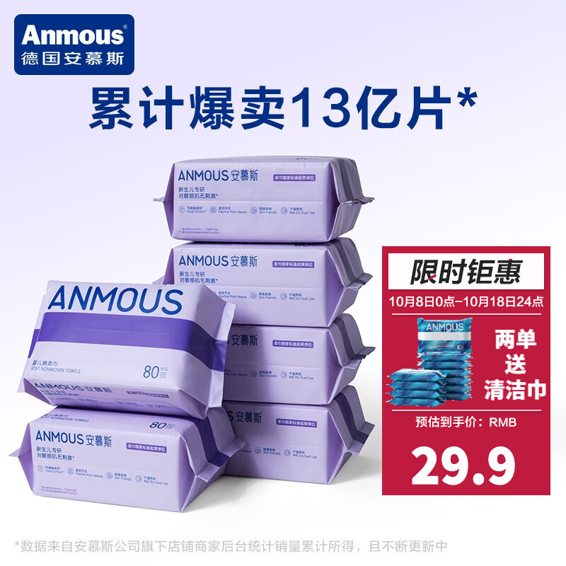 安慕斯（Anmous）婴儿绵柔巾手口屁专用新生儿宝宝干湿两用巾卸妆巾绵柔亲肤纸巾 80抽*6包【店长推荐】属于什么档次？