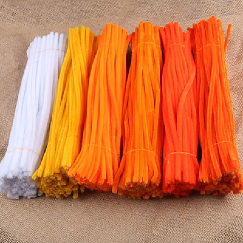 花束手工diy材料包加密彩色毛绒毛条妞妞棒 渐变橙【加密毛根】600根