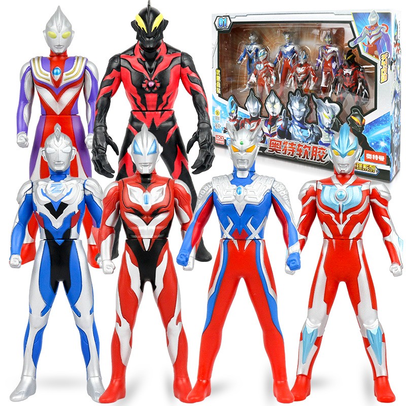 灵动创想（LDCX） 奥特曼玩具怪兽套装可动软胶玩偶生日礼物 奥特曼豪华英雄软胶6款套装01
