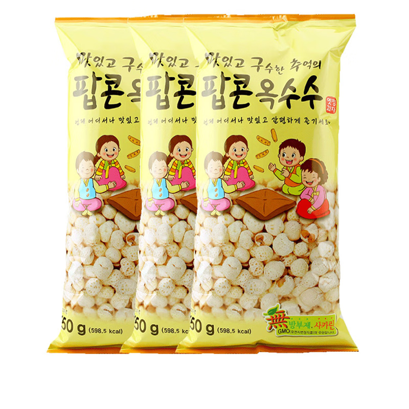 怡情爆米花韩国进口老式原味香脆爆米花蜂蜜膨化食品网红电影怀旧零食 原味 150g*3袋 （8月产）