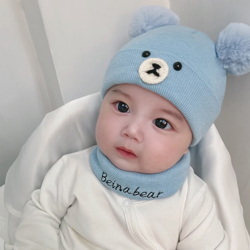 贝娜茜婴儿帽子秋冬季男宝宝女可爱超萌婴幼儿护耳毛线帽冬天 mx649