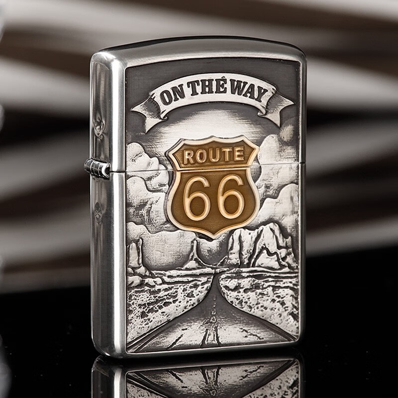 zippo纯银zippo打火机正版 原装进口银机盔甲机雕刻 66号公路 美版之