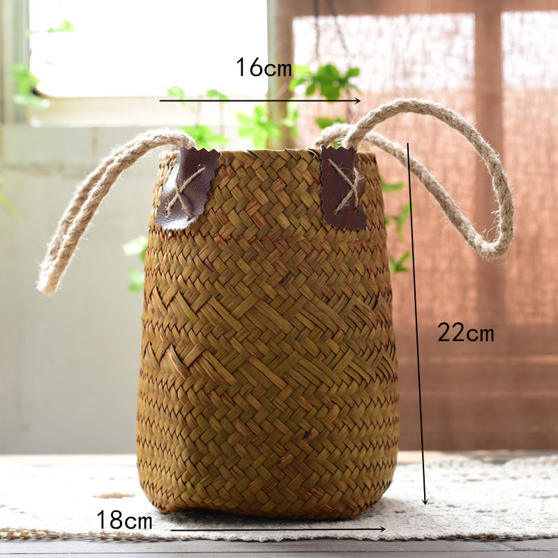 穆淳傲田园草编花篮花盆 干花篮手工编织收纳篮子 藤编竹编客厅装饰花