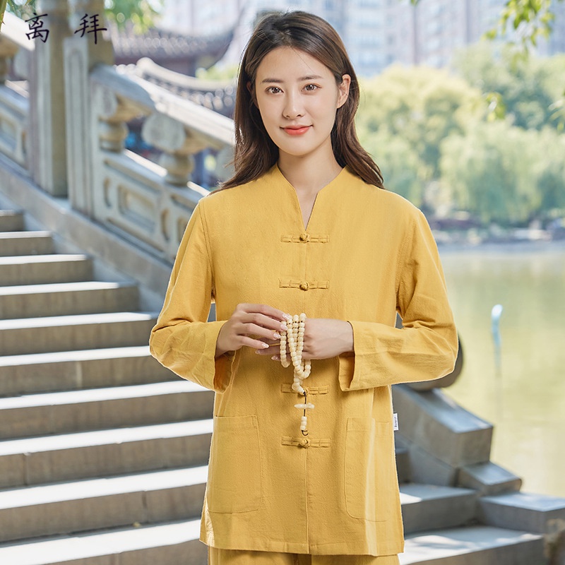 离拜 居士禅修服新款套装棉麻服打坐茶服宽松服练功瑜伽太极中医禅意女居士 姜黄色女长袖 M使用感如何?