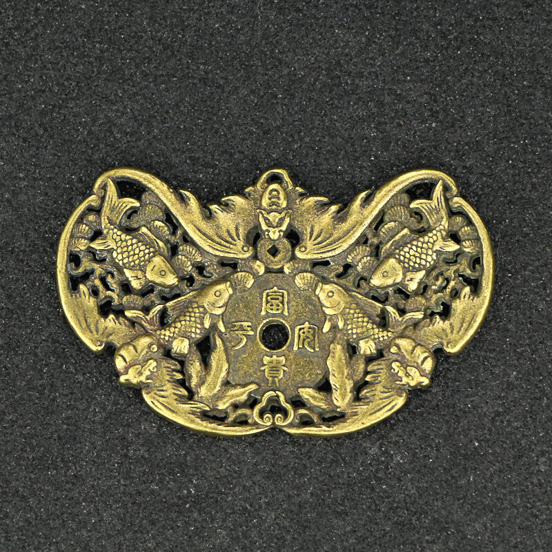 zcqbcy古玩铜器收藏苗族纯铜平安富贵吊牌镂空黄铜牌子挂件古代腰牌